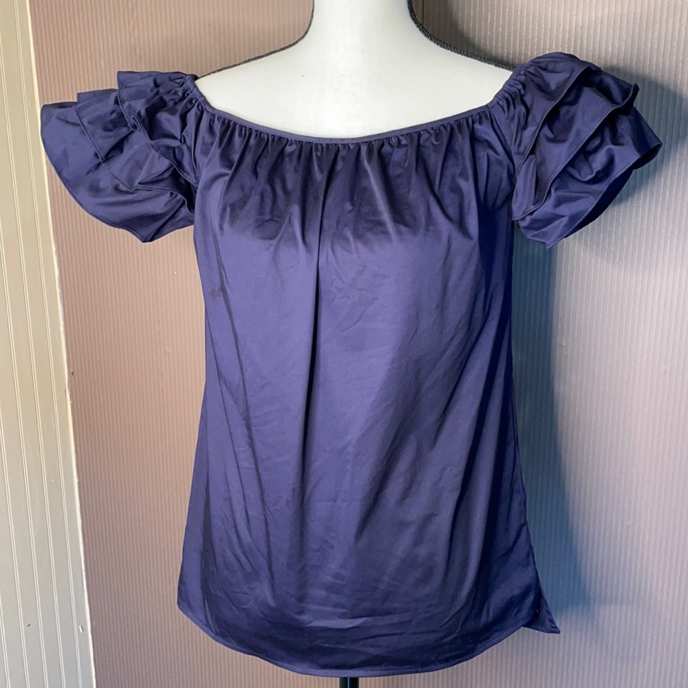 Ted baker London blue blouse size 1 ruffle sleeve‎